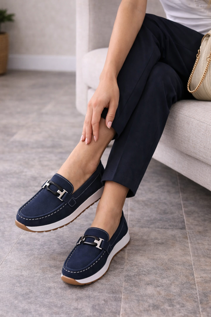 Élise - Mocassins Confort Femme avec Boucle Dorée et Semelle Plateforme Chic