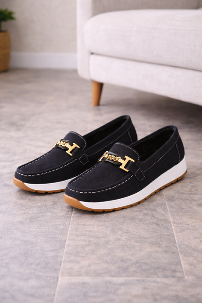 Élise - Mocassins Confort Femme avec Boucle Dorée et Semelle Plateforme Chic