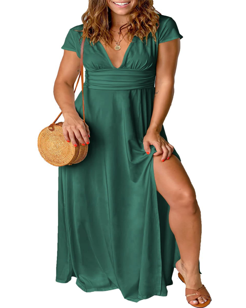 Élise - Robe Femme Été Maxi avec Col V et Fente Latérale Bohème