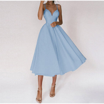 Élise - Robe Invitée Mariage Femme Glamour à Bretelles Fines et Jupe Évasée