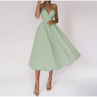 Élise - Robe Invitée Mariage Femme Glamour à Bretelles Fines et Jupe Évasée