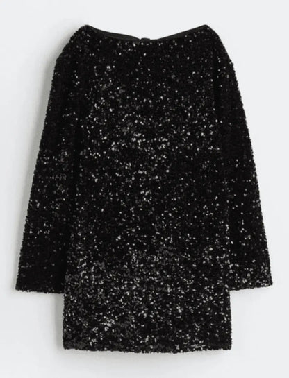 Élise - Robe d'Été Femme à Manches Longues et Paillettes avec Coupe Trapèze Tendance