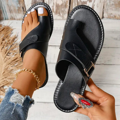 Élise - Sandales Orthopédiques Plates Femme Chic avec Boucle et Anneau Orteil