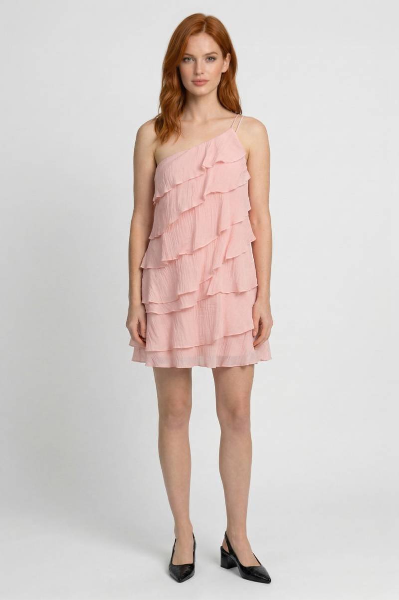 Mini Robe Femme - Asymétrique à Volants Étagés | Féminine — Rose