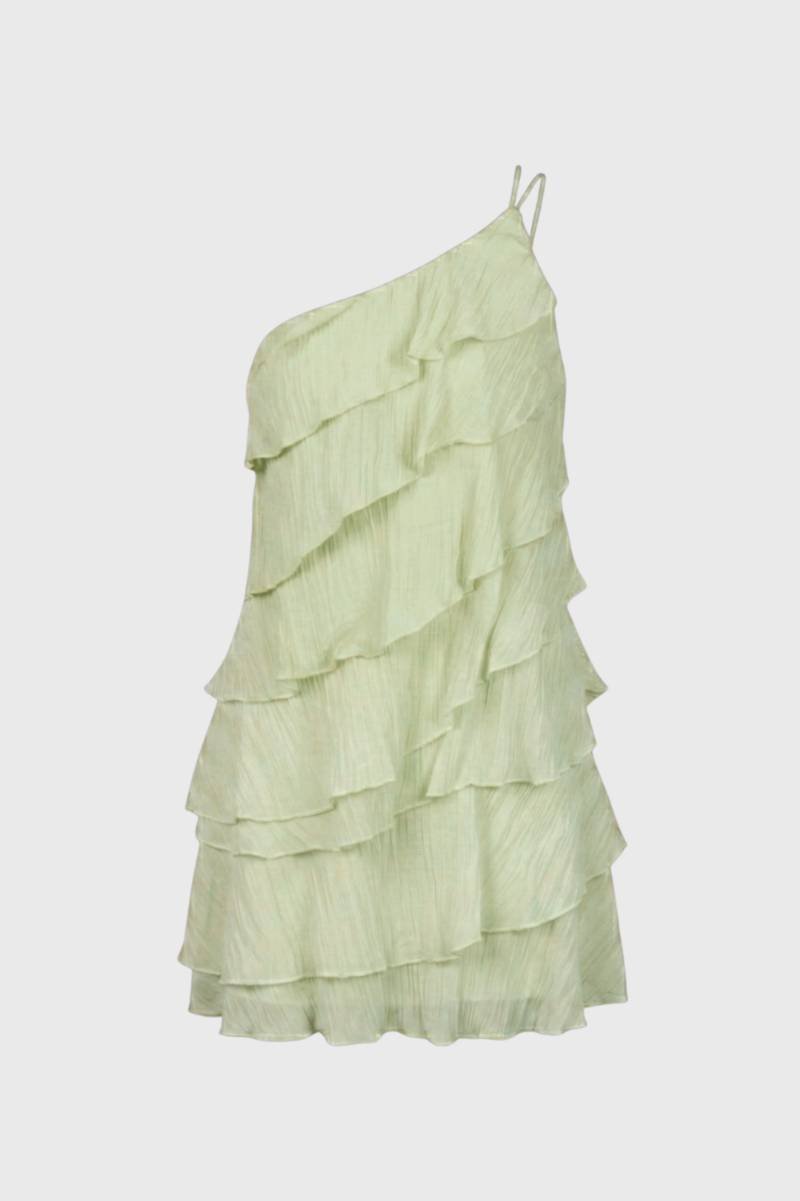 Mini Robe Femme - Asymétrique à Volants Étagés | Féminine — Vert Clair