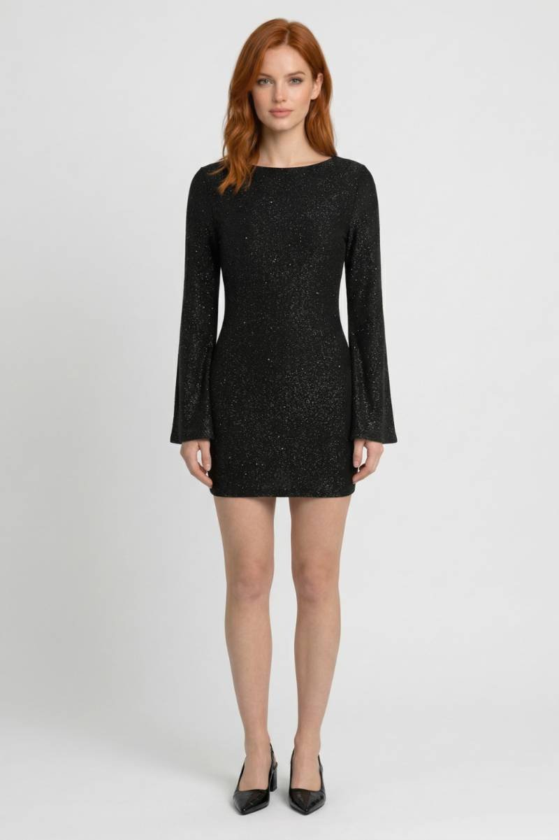 Mini Robe Femme - Paillettes Manches Évasées | Festif - Noir