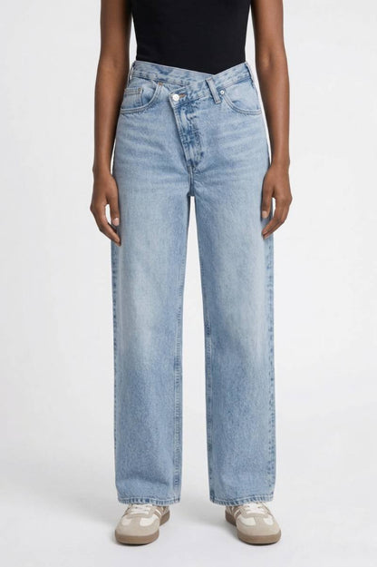 Pantalon Femme - Évasé Taille Haute avec Boucle | Décontracté — Bleu Clair