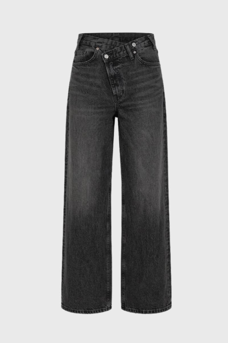 Pantalon Femme - Évasé Taille Haute avec Boucle | Décontracté — Noir