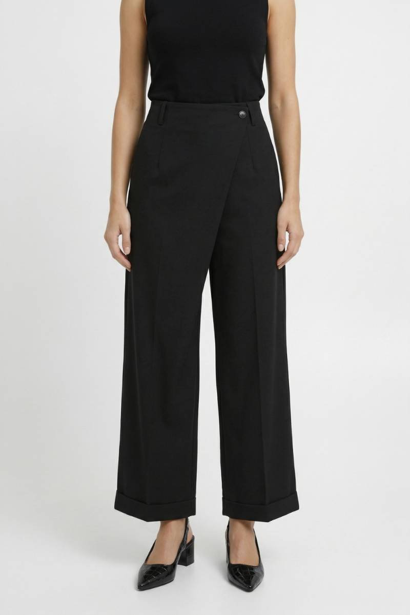 Pantalon Femme - Palazzo Taille Haute avec Patte | Élégant — Noir