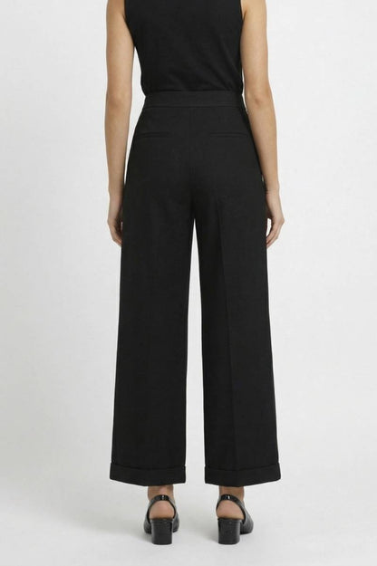 Pantalon Femme - Palazzo Taille Haute avec Patte | Élégant — Noir