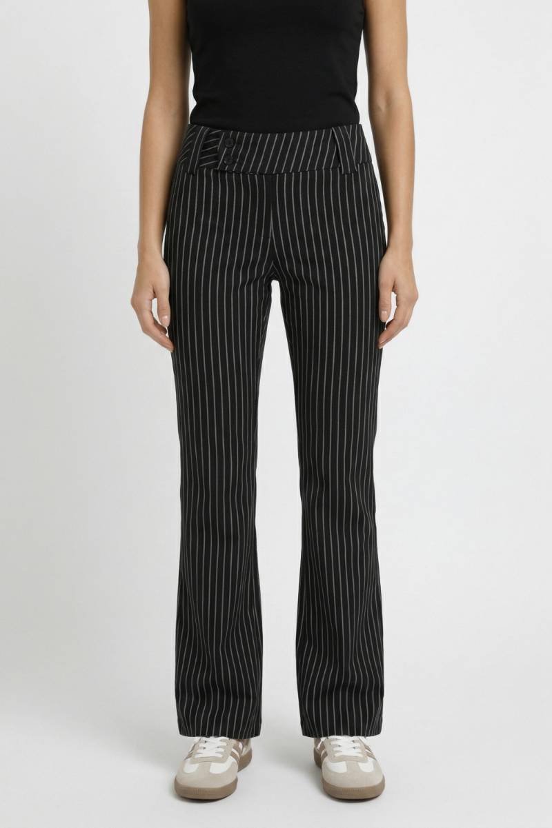 Pantalon Femme - Rayé Taille Haute Coupe Évasée | Élégant — Noir rayé