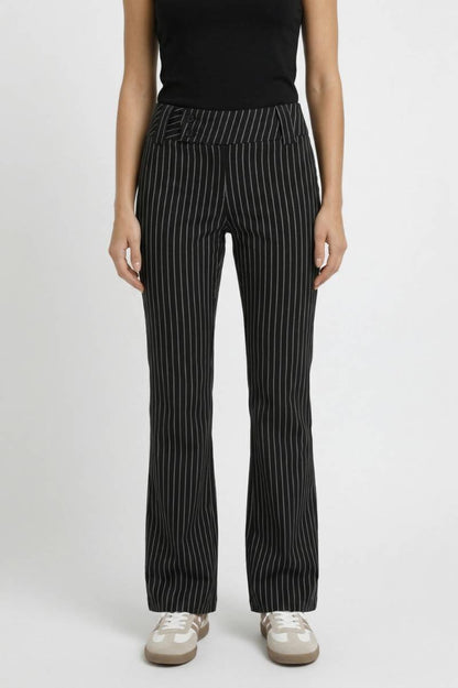 Pantalon Femme - Rayé Taille Haute Coupe Évasée | Élégant — Noir rayé