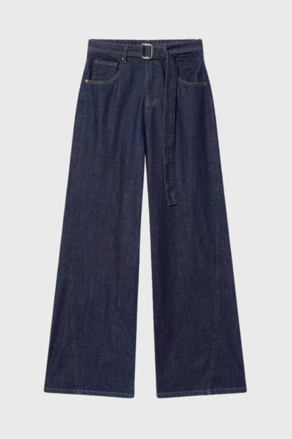 Pantalon Femme - Taille Haute avec Ceinture | Élégant — Bleu foncé