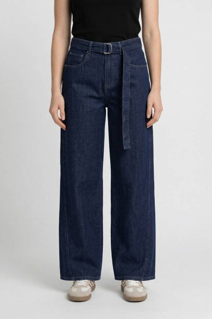 Pantalon Femme - Taille Haute avec Ceinture | Élégant — Bleu foncé