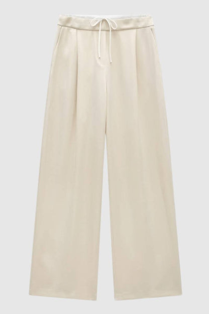 Pantalon Femme - Taille Haute avec Cordon de Serrage | Large — Crème