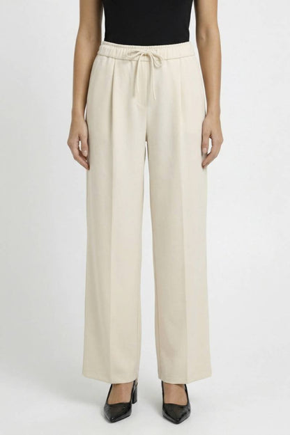 Pantalon Femme - Taille Haute avec Cordon de Serrage | Large — Crème