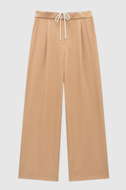 Pantalon Femme - Taille Haute avec Cordon de Serrage | Large — Camel