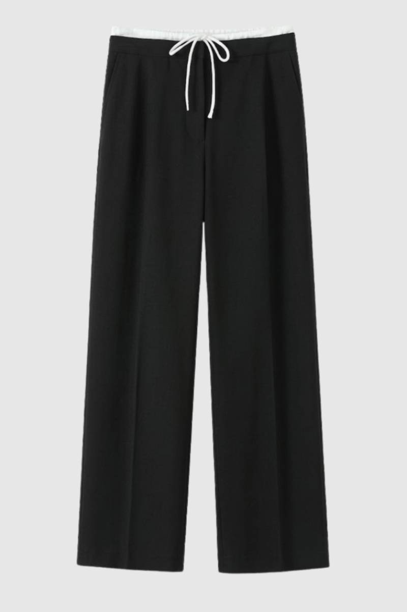 Pantalon Femme - Taille Haute avec Cordon de Serrage | Large — Noir