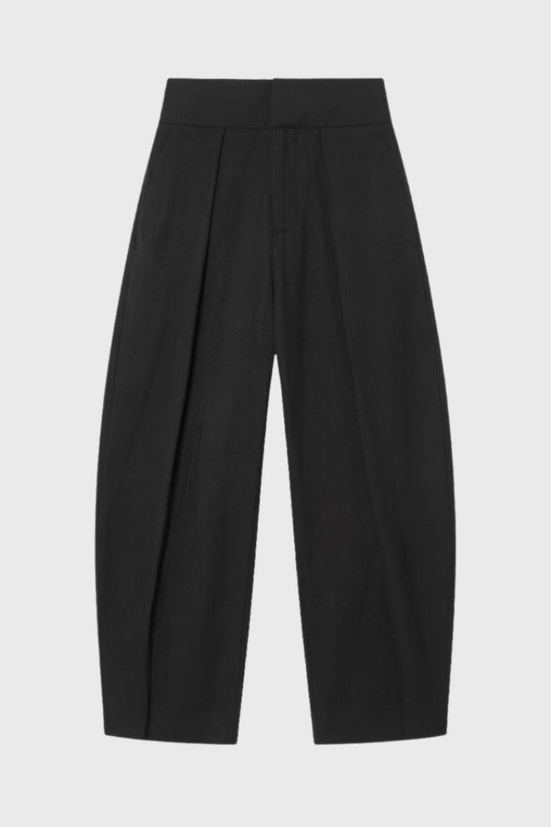 Pantalon Femme - Taille Haute Large avec Plis | Élégant — Noir