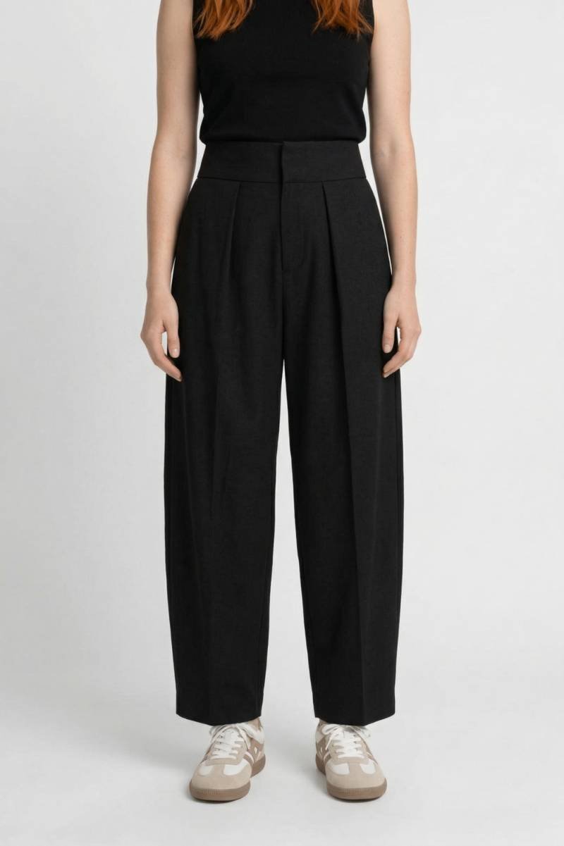 Pantalon Femme - Taille Haute Large avec Plis | Élégant — Noir
