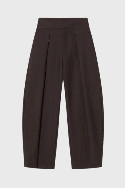 Pantalon Femme - Taille Haute Large avec Plis | Élégant — Marron Foncé