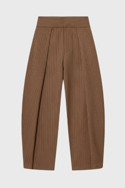 Pantalon Femme - Taille Haute Large avec Plis | Élégant — Côtelé Camel