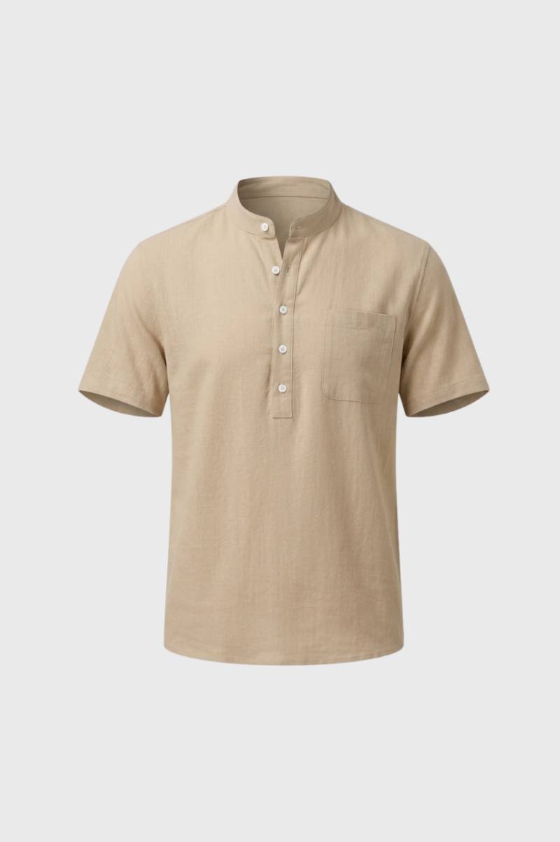 Polo Homme - Col Mao Boutons Nacre Manches Courtes | Élégant — Beige