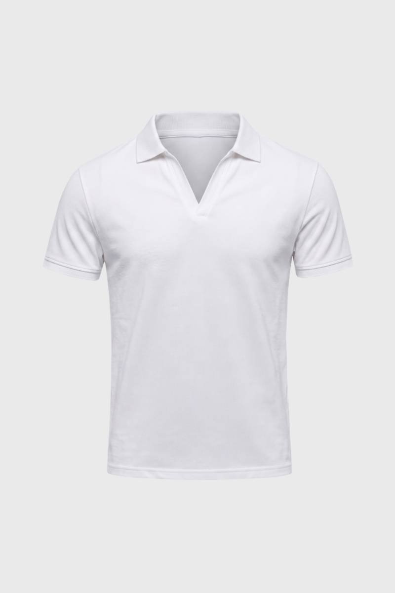 Polo Homme - Col V Profond Manches Courtes | Décontracté — Blanc