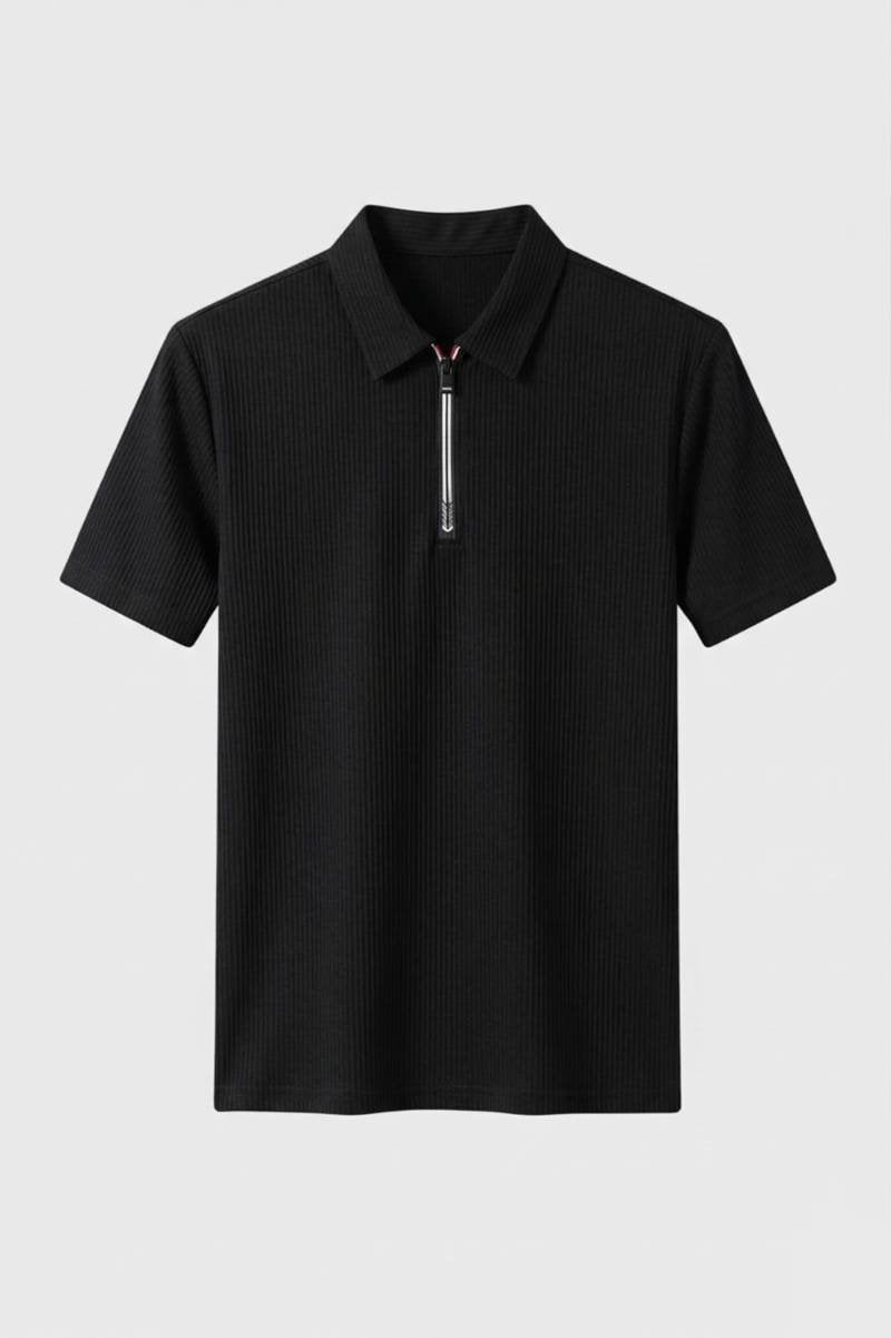 Polo Homme - Demi-Zip Côtelé | Business Décontracté - Noir