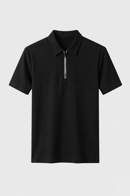 Polo Homme - Demi-Zip Côtelé | Business Décontracté - Noir