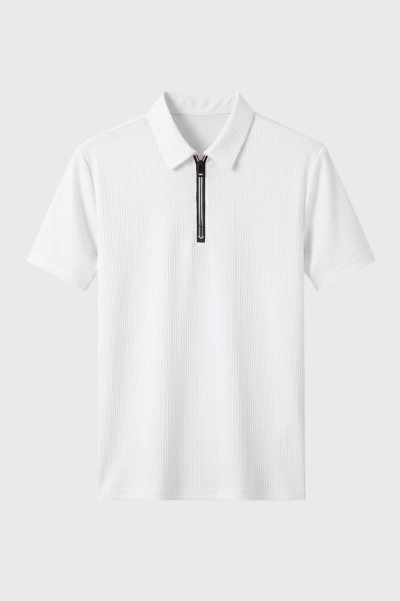 Polo Homme - Demi-Zip Côtelé | Business Décontracté - Blanc