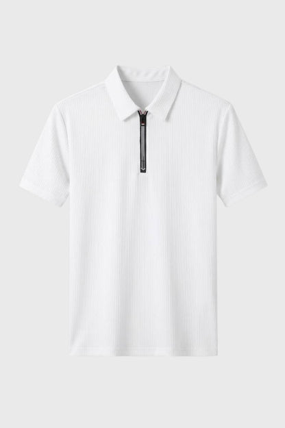 Polo Homme - Demi-Zip Côtelé | Business Décontracté - Blanc
