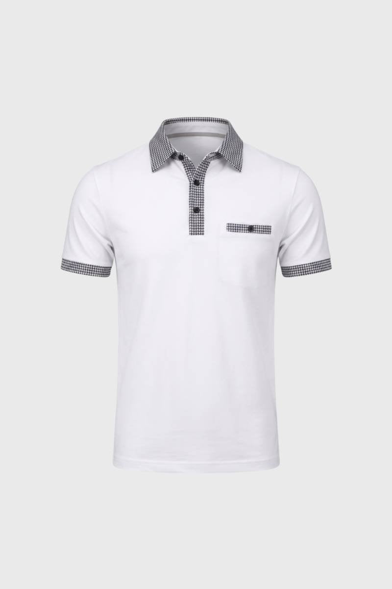 Polo Homme - Détails Pied-de-Poule Poche Plaquée | Raffiné — Blanc