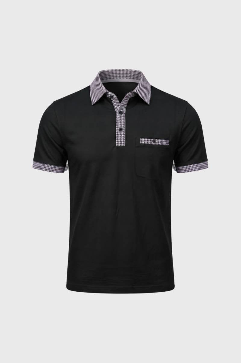 Polo Homme - Détails Pied-de-Poule Poche Plaquée | Raffiné — Noir