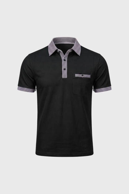 Polo Homme - Détails Pied-de-Poule Poche Plaquée | Raffiné — Noir