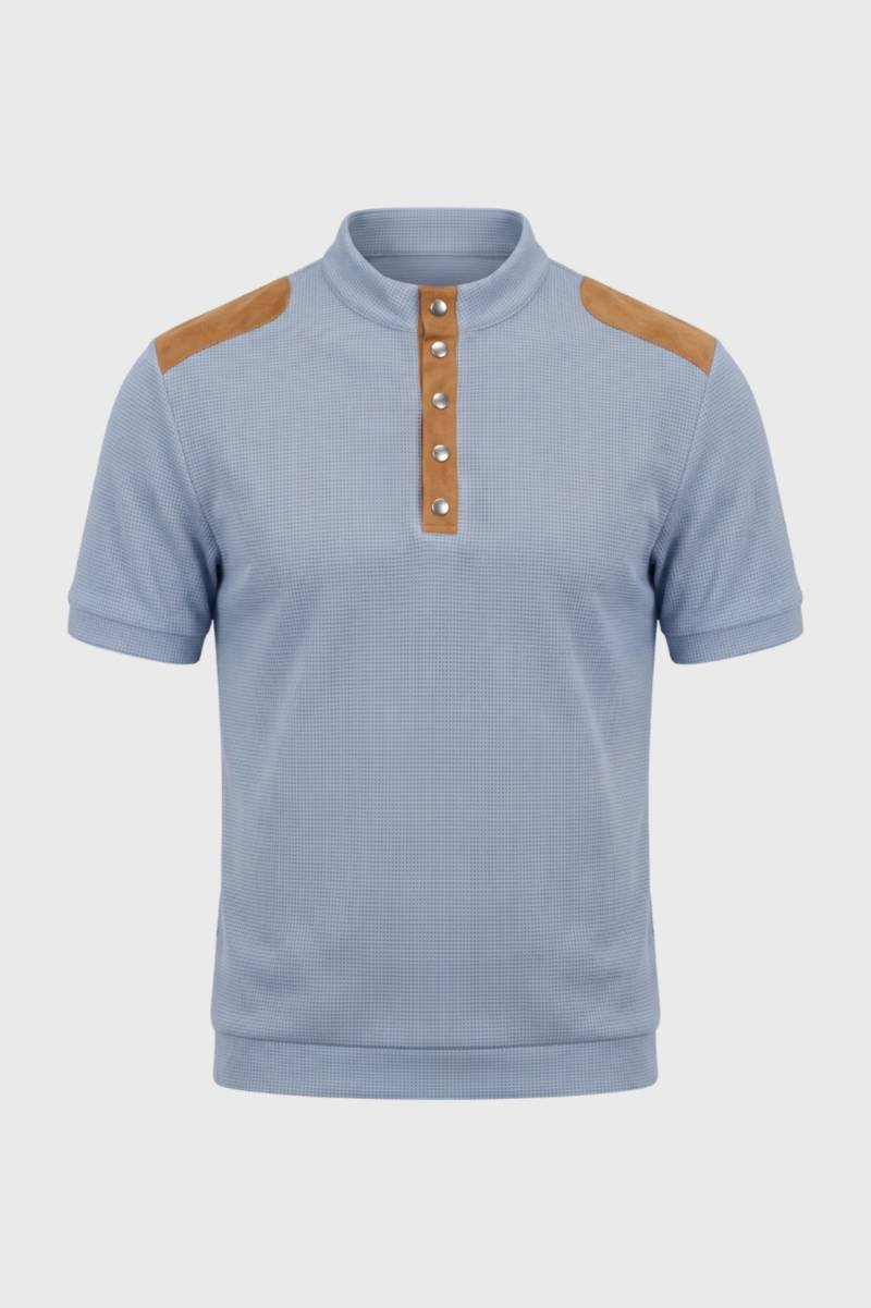 Polo Homme - Élégant Col Montant Détails Contrastés | Style — Bleu Clair