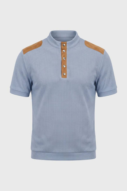 Polo Homme - Élégant Col Montant Détails Contrastés | Style — Bleu Clair