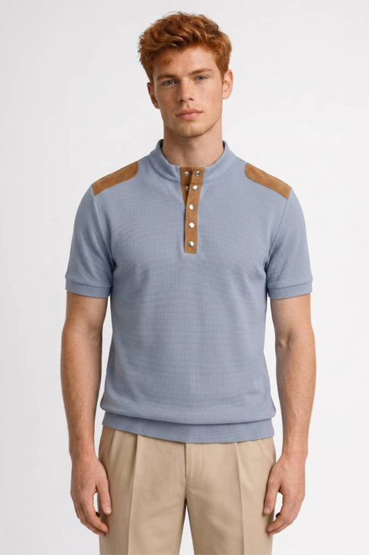 Polo Homme - Élégant Col Montant Détails Contrastés | Style — Bleu Clair