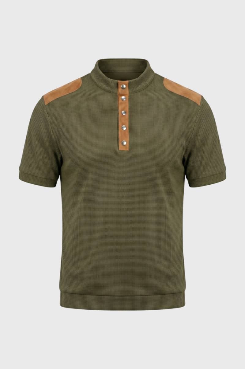 Polo Homme - Élégant Col Montant Détails Contrastés | Style — Olive
