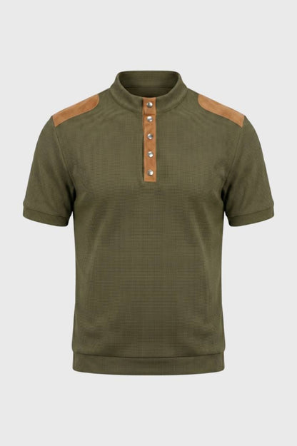 Polo Homme - Élégant Col Montant Détails Contrastés | Style — Olive