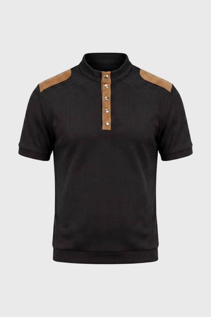 Polo Homme - Élégant Col Montant Détails Contrastés | Style — Noir