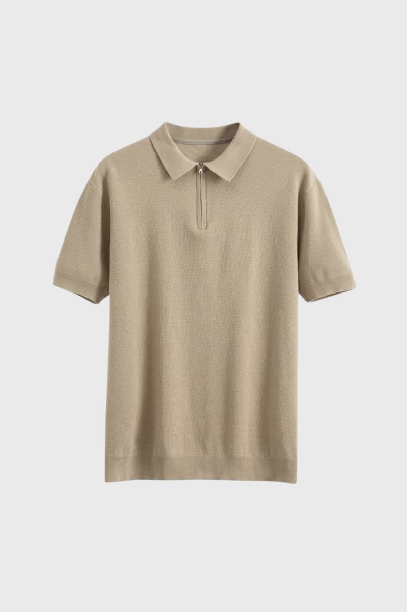 Polo Homme - Fermeture Zip Col Classique Manches Courtes | Chic — Beige
