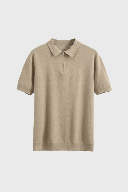 Polo Homme - Fermeture Zip Col Classique Manches Courtes | Chic — Beige