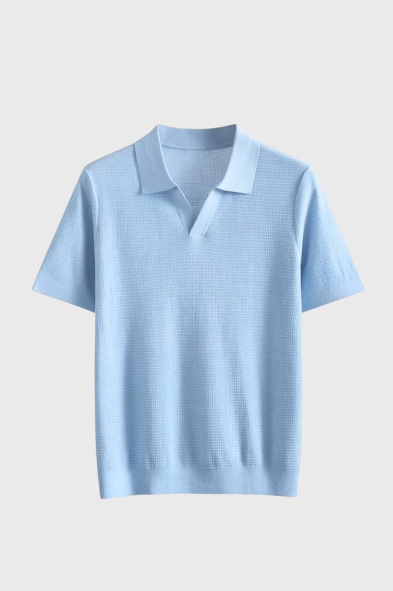 Polo Homme - Lyocell Texturé | Col Côtelé Élégant - Bleu Clair