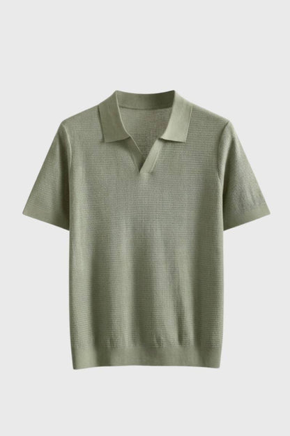 Polo Homme - Lyocell Texturé | Col Côtelé Élégant - Olive