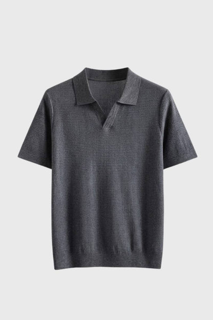 Polo Homme - Lyocell Texturé | Col Côtelé Élégant - Gris Foncé
