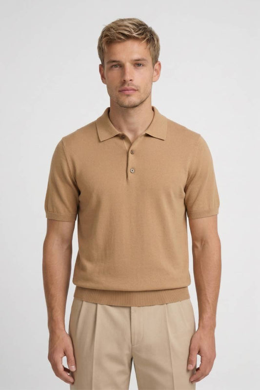 Polo Homme - Maille Fine Col Revers | Décontracté Élégant - Camel