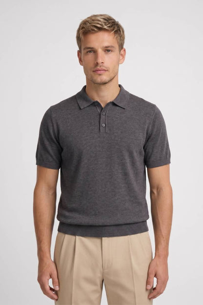 Polo Homme - Maille Fine Élégante Manches Courtes | Raffiné — Gris