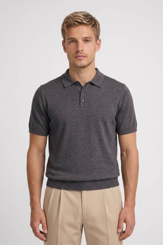 Polo Homme - Maille Fine Élégante Manches Courtes | Raffiné — Gris