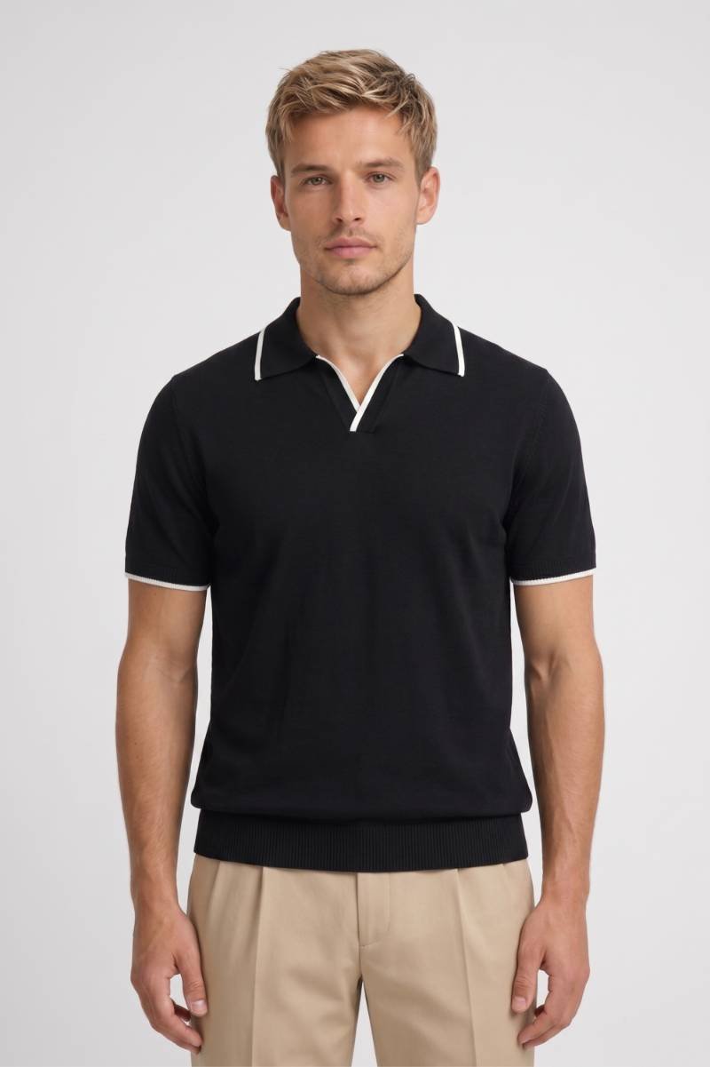 Polo Homme - Maille Fine Liseré Contrasté | Classique — Noir